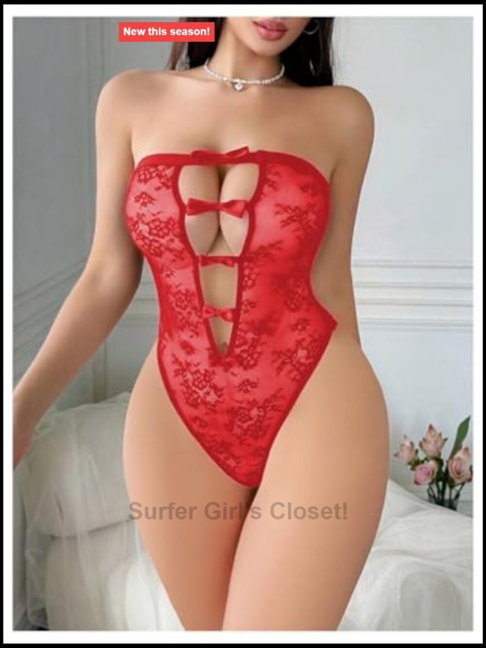 Lace Sheer Strapless Teddy Bodysuit - Mesh Sexy Sleepwear Honeymoon - Picture 2 of 4